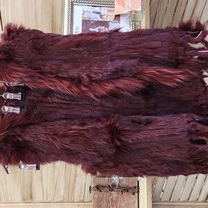 Criifg Swait Real Fur Jacket Vest Rabbit/Raccoon Fur Size Medium Burgundy Womens